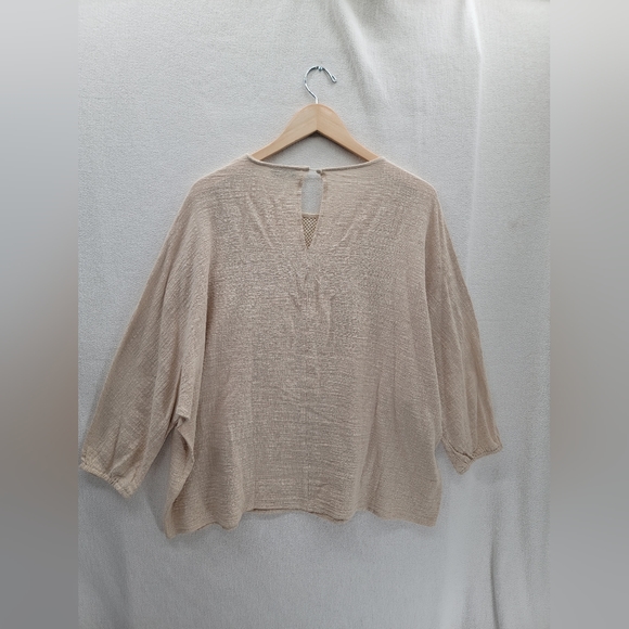 Tassels & Lace Linen Blend Boho Fringe Beige Top Size-L - Picture 3 of 7